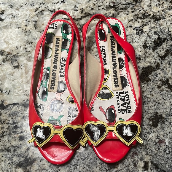 Harajuku Lovers Red Patent Peeptoe Slingback Flats